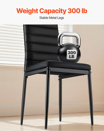 Modern Dining Room Accent Chairs Set of 6, Upholstered Leather Side Chair for Dining Tables, Space-Saving Kitchen Table Chair with Thick Cushions and Metal Legs, Black