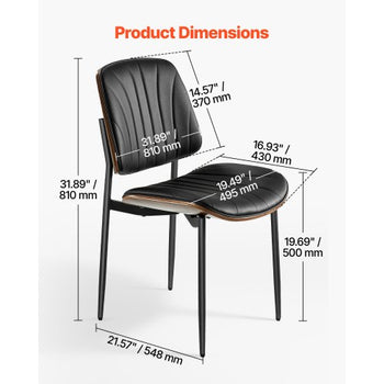 Modern Dining Room Accent Chairs Set of 2, Upholstered Leather Side Chair for Dining Tables, Space-Saving Kitchen Table Chair with Thick Cushions and Metal Legs, Black