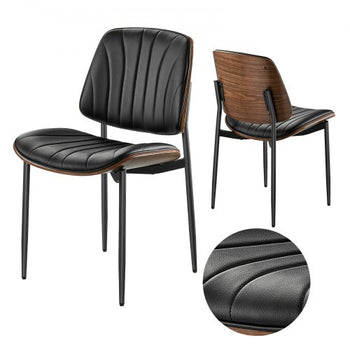 Modern Dining Room Accent Chairs Set of 2, Upholstered Leather Side Chair for Dining Tables, Space-Saving Kitchen Table Chair with Thick Cushions and Metal Legs, Black