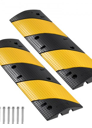 40 in Rubber Speed Bump, 2 Pack, 2 Channel Heavy Duty Traffic Speed Hump, 22000 lbs/Axle Load Capacity, Cable Protector Ramp with Expansion Screws, for Asphalt Concrete Gravel Driveway and Road