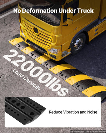 40 in Rubber Speed Bump, 2 Pack, 2 Channel Heavy Duty Traffic Speed Hump, 22000 lbs/Axle Load Capacity, Cable Protector Ramp with Expansion Screws, for Asphalt Concrete Gravel Driveway and Road