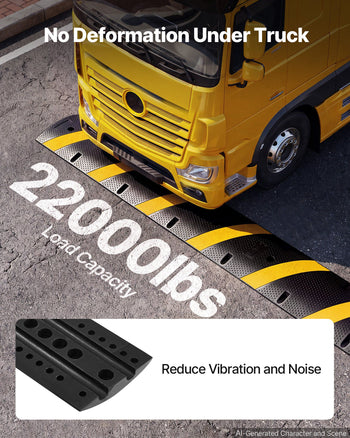 6FT Rubber Speed Bump, 2 Pack, 2 Channel Heavy Duty Traffic Speed Hump, 22000 lbs/Axle Load Capacity, 72 in Cable Protector Ramp with Expansion Screws, for Asphalt Concrete Gravel Driveway Road