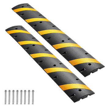6FT Rubber Speed Bump, 2 Pack, 2 Channel Heavy Duty Traffic Speed Hump, 22000 lbs/Axle Load Capacity, 72 in Cable Protector Ramp with Expansion Screws, for Asphalt Concrete Gravel Driveway Road