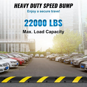 72'' Rubber Speed Bump, Dual Channel, Supports up to 22000 lbs, Durable Traffic Speed Hump with Bright Yellow Reflective Strip, Includes 4 Expansion Screws & Drill for Asphalt, Concrete, Grav