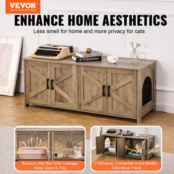 Cat Litter Box Enclosure for 2 Cats, Litter Box Furniture Hidden with Double Rooms, Wooden Cat Box Cabinet Fit Most of Litter Box, 47.2"L x 18.5"W x 19.7"H, Greige