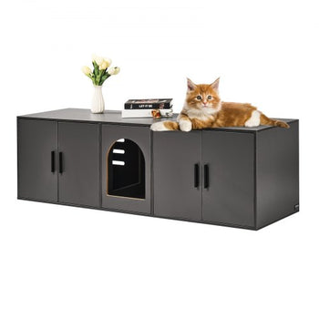 Cat Litter Box Enclosure for 2 Cats, Litter Box Furniture Hidden with Double Rooms, Wooden Cat Box Cabinet Fit Most of Litter Box, 57.9"L x 18.3"W  x 17.9"H, Black