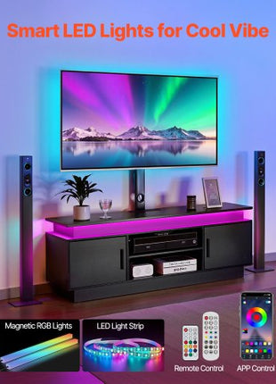 52" TV Stand with Mount for up to 75 in TVs, Entertainment Center with Power Outlet & LED Lights, Height Adjustable TV Console with Mount with 3 Tiers Storage Cabinets for Bedroom, Living Room