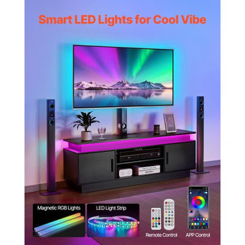 60" TV Stand with Mount for up to 75 in TVs, Entertainment Center with Power Outlet & LED Lights, Height Adjustable TV Console with Mount with 3 Tiers Storage Cabinets for Bedroom, Living Room