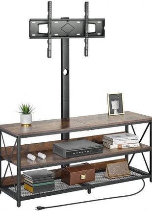 48" TV Stand with Mount for up to 75 in TVs, Entertainment Center with Power Outlet, Height Adjustable TV Console with Mount with 3 Tiers Open Storage Cabinets for Bedroom, Living Room, Browm