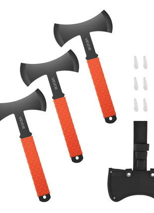 Throwing Axes and Tomahawks, 3 Pack 11.9 inch Double Bit Axe Throwing Hatchet Set, Stainless Steel Head with Non-Slip TPR Rubber Handle, with Black Nylon Sheath, for Recreation and Competition