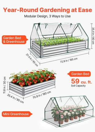 Raised Garden Bed with Cover, 6 x 3 x 1 ft, Rectangular Galvanized Metal Planter Box Kit Outdoor, with PE Greenhouse Cover & Gloves, Rustproof Alu-Zinc, for Growing Flowers Vegetables, Silver