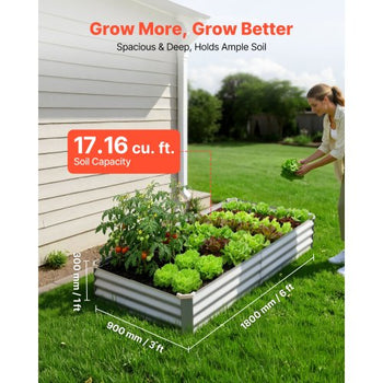 2 Pack Galvanized Raised Garden Beds, 6 x 3 x 1 ft, Rectangular Metal Planter Boxes Kit Outdoor, Bottomless Elevated Planting Box with Gloves, Alu-Zinc, for Growing Flowers Vegetables, Silver