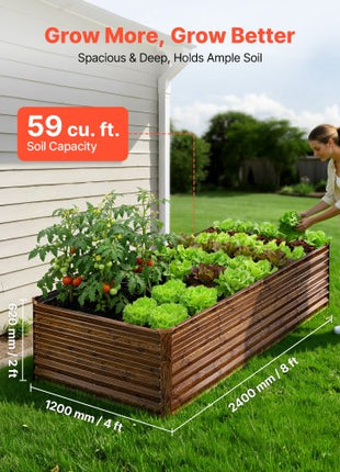 Galvanized Raised Garden Bed, 8 x 4 x 2 ft, Rectangular Metal Planter Box Kit Outdoor, Bottomless Elevated Planting Box with Gloves, Alu-Zinc, for Growing Flowers Vegetables, Deep Wood Grain