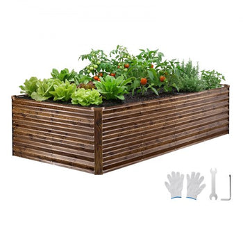 Galvanized Raised Garden Bed, 8 x 4 x 2 ft, Rectangular Metal Planter Box Kit Outdoor, Bottomless Elevated Planting Box with Gloves, Alu-Zinc, for Growing Flowers Vegetables, Deep Wood Grain