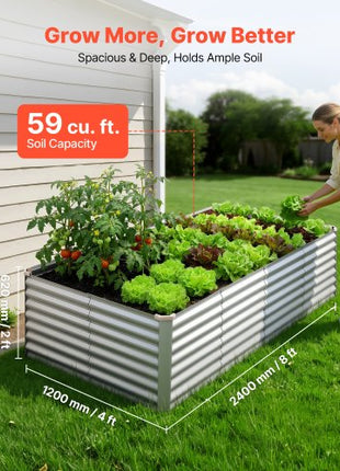Galvanized Raised Garden Bed, 8 x 4 x 2 ft, Rectangular Metal Planter Box Kit Outdoor, Bottomless Elevated Planting Box with Gloves, Rustproof Alu-Zinc, for Growing Flowers Vegetables, Silver