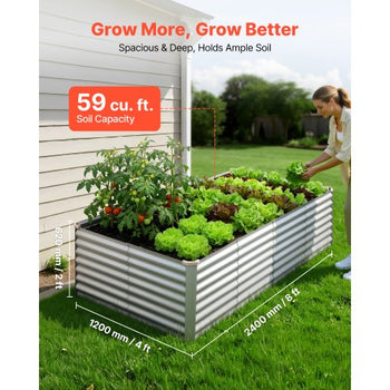 Galvanized Raised Garden Bed, 8 x 4 x 2 ft, Rectangular Metal Planter Box Kit Outdoor, Bottomless Elevated Planting Box with Gloves, Rustproof Alu-Zinc, for Growing Flowers Vegetables, Silver