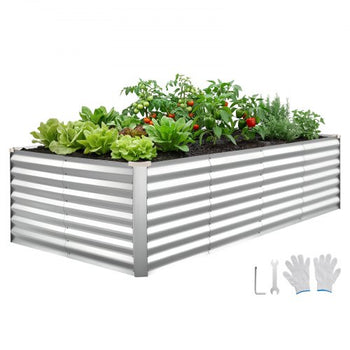Galvanized Raised Garden Bed, 8 x 4 x 2 ft, Rectangular Metal Planter Box Kit Outdoor, Bottomless Elevated Planting Box with Gloves, Rustproof Alu-Zinc, for Growing Flowers Vegetables, Silver