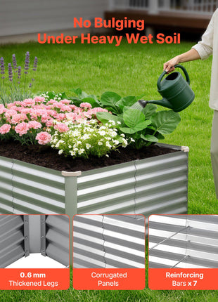 Galvanized Raised Garden Bed, 8 x 4 x 2 ft, Rectangular Metal Planter Box Kit Outdoor, Bottomless Elevated Planting Box with Gloves, Rustproof Alu-Zinc, for Growing Flowers Vegetables, Silver