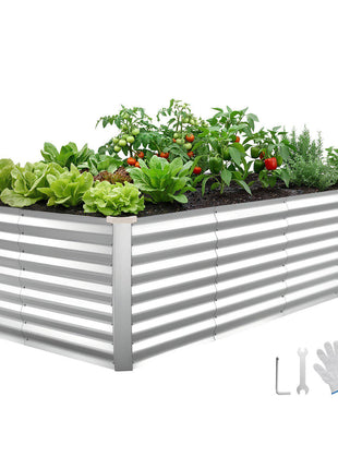 Galvanized Raised Garden Bed, 8 x 4 x 2 ft, Rectangular Metal Planter Box Kit Outdoor, Bottomless Elevated Planting Box with Gloves, Rustproof Alu-Zinc, for Growing Flowers Vegetables, Silver