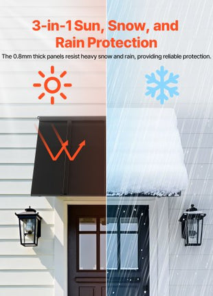Fixed Metal Awning 44 x 24 in, Window Awning Door Canopy, Stable Triangle Steel Frame Awnings for Doors Exterior Rain, and Snow Sunlight Protection for Door Entrance, Windows, Porches, Balconies