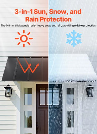 Fixed Metal Awning 80 x 36 in, Window Awning Door Canopy, Stable Triangle Steel Frame Exterior Awnings Rain, and Snow Sunlight Protection for Door Entrance, Windows, Porches, Balconies
