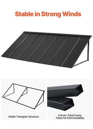Fixed Metal Awning 80 x 36 in, Window Awning Door Canopy, Stable Triangle Steel Frame Exterior Awnings Rain, and Snow Sunlight Protection for Door Entrance, Windows, Porches, Balconies