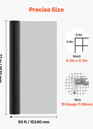 Hardware Cloth 72 in x 50 ft, 1/2 in 19 Gauge Galvanized Wire Mesh Roll, Weather-Resistant Vinyl Coated Chicken Wire Fencing, Heavy Duty Welded Garden Plant Fencing for Rabbit Cage Snake Fence