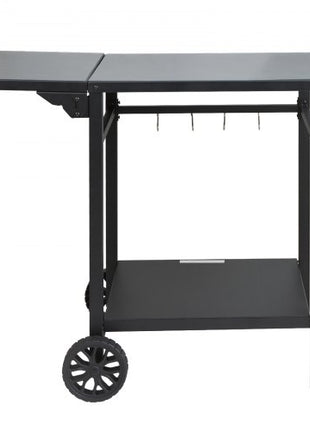 Outdoor Grill Dining Cart with Double-Shelf, BBQ Movable Food Prep Table, Multifunctional Foldable Iron Table Top, Portable Modular Carts for Pizza Oven, Worktable with 2 Wheels, Carry Handle