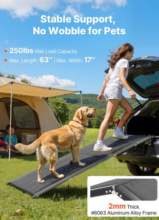 Dog Ramp for Cars, 63" L x 17" W, Folding Pet Ramps for Medium & Large Dogs up to 250lbs, Pet Stair Ramp with Non-Slip Oxford Fabric Surface, Portable Outdoor Dog Car Ramps for SUV & Truck
