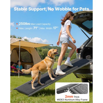 Dog Ramp for Cars, 71" L x 17" W, Folding Pet Ramps for Medium & Large Dogs up to 250lbs, Pet Stair Ramp with Non-Slip Felt Rug Surface, Portable Outdoor Dog Car Ramps for SUV & Truck