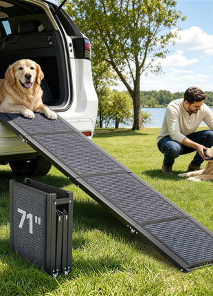 Dog Ramp for Cars, 71" L x 17" W, Folding Pet Ramps for Medium & Large Dogs up to 250lbs, Pet Stair Ramp with Non-Slip Felt Rug Surface, Portable Outdoor Dog Car Ramps for SUV & Truck