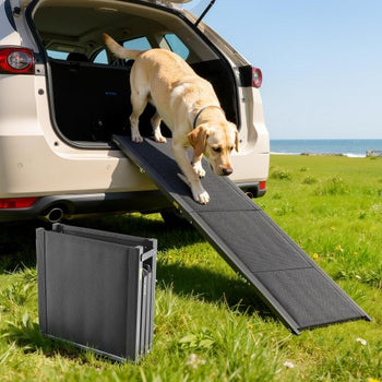 Dog Ramp for Cars, 71" L x 17" W, Folding Pet Ramps for Medium & Large Dogs up to 250lbs, Pet Stair Ramp with Non-Slip Oxford Fabric Surface, Portable Outdoor Dog Car Ramps for SUV & Truck