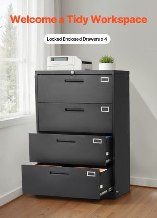 4 Drawers Metal File Cabinet, Vertical Filing Cabinet with Lock and Adjustable Hanging Rod, Tall Filing Storage Cabinets for Home and Office Fit Letter, A4, Legal Size File, Easy Assembly, Black