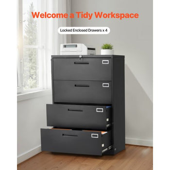 4 Drawers Metal File Cabinet, Vertical Filing Cabinet with Lock and Adjustable Hanging Rod, Tall Filing Storage Cabinets for Home and Office Fit Letter, A4, Legal Size File, Easy Assembly, Black