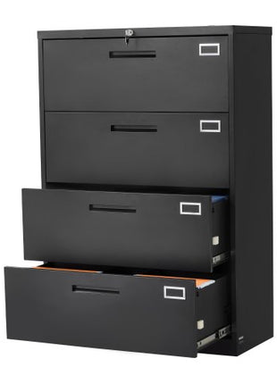 4 Drawers Metal File Cabinet, Vertical Filing Cabinet with Lock and Adjustable Hanging Rod, Tall Filing Storage Cabinets for Home and Office Fit Letter, A4, Legal Size File, Easy Assembly, Black