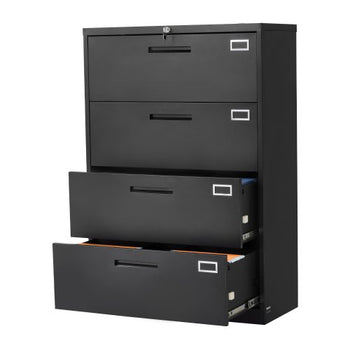 4 Drawers Metal File Cabinet, Vertical Filing Cabinet with Lock and Adjustable Hanging Rod, Tall Filing Storage Cabinets for Home and Office Fit Letter, A4, Legal Size File, Easy Assembly, Black
