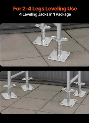 4-Pack Adjustable Leveling Jacks, 18.2 In Adjustable Height & 3307lbs/1500kg Total Load Capacity Scaffold Jacks Feet, Solid Carbon Steel Screw Jacks for Baker-Style Scaffolding Equipment, Silver