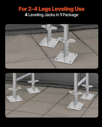 4-Pack Adjustable Leveling Jacks, 18.2 In Adjustable Height & 3307lbs/1500kg Total Load Capacity Scaffold Jacks Feet, Solid Carbon Steel Screw Jacks for Baker-Style Scaffolding Equipment, Silver