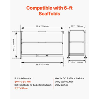 6 Foot Scaffolding Safety Guardrail, Rustproof Solid Carbon Steel Scaffold Guard Rail of 55.4 lbs Load Capacity, Baker Style Metal Guardrails Accessory System for Scaffolding Platform, Yellow
