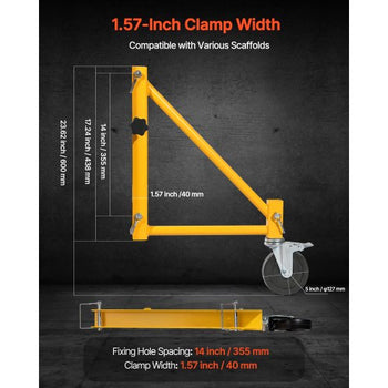4-Pack Scaffold Outriggers, 1000 lbs Total Load Capacity Baker-Style Scaffolding Accessory with Swivel Casters, Carbon Steel Scaffold Wheel System with Rust Proof Galvanized Surface, Yellow