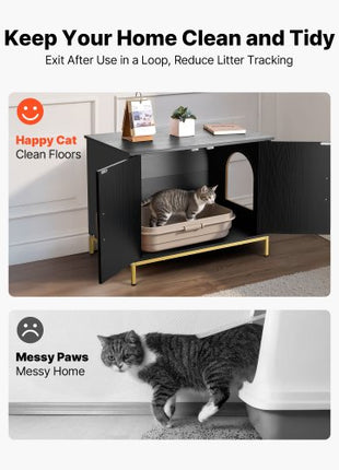 Cat Litter Box Enclosure Furniture, 27.6 in Hidden Litter Box Cabinet with Metal Legs & Handle, Modern Style Cat Washroom House End Table, Fit Most of Litterbox, for Bedroom Living Room