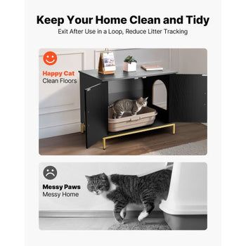 Cat Litter Box Enclosure Furniture, 27.6 in Hidden Litter Box Cabinet with Metal Legs & Handle, Modern Style Cat Washroom House End Table, Fit Most of Litterbox, for Bedroom Living Room