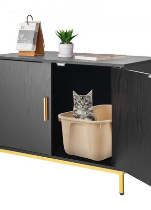 Cat Litter Box Enclosure Furniture, 27.6 in Hidden Litter Box Cabinet with Metal Legs & Handle, Modern Style Cat Washroom House End Table, Fit Most of Litterbox, for Bedroom Living Room