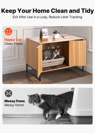 Cat Litter Box Enclosure Furniture, 31.5 in Hidden Litter Box Cabinet with Scratch Pad & Storage, Waterproof Cat Washroom End Table Cat House, Fit Most of Litterbox, for Bedroom Living Room