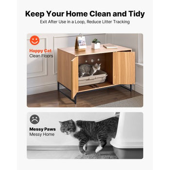 Cat Litter Box Enclosure Furniture, 31.5 in Hidden Litter Box Cabinet with Scratch Pad & Storage, Waterproof Cat Washroom End Table Cat House, Fit Most of Litterbox, for Bedroom Living Room