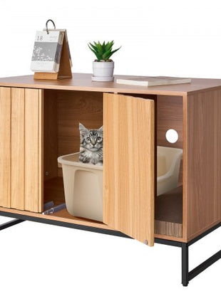 Cat Litter Box Enclosure Furniture, 31.5 in Hidden Litter Box Cabinet with Scratch Pad & Storage, Waterproof Cat Washroom End Table Cat House, Fit Most of Litterbox, for Bedroom Living Room