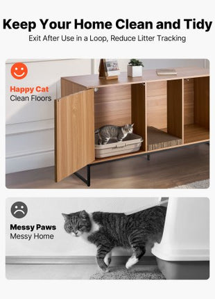 Cat Litter Box Enclosure Furniture, 47.2 in Hidden Litter Box Cabinet with Scratch Pad & Storage, Waterproof Cat Washroom End Table Cat House, Fit Most of Litterbox, for Bedroom Living Room