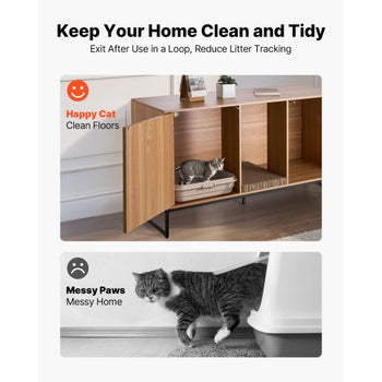 Cat Litter Box Enclosure Furniture, 47.2 in Hidden Litter Box Cabinet with Scratch Pad & Storage, Waterproof Cat Washroom End Table Cat House, Fit Most of Litterbox, for Bedroom Living Room