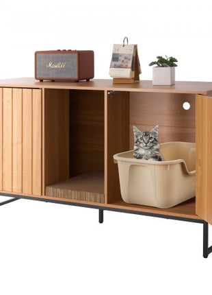 Cat Litter Box Enclosure Furniture, 47.2 in Hidden Litter Box Cabinet with Scratch Pad & Storage, Waterproof Cat Washroom End Table Cat House, Fit Most of Litterbox, for Bedroom Living Room