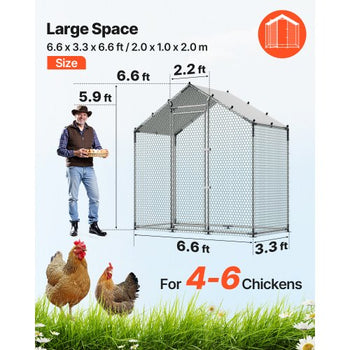 Large Metal Chicken Coop,6.6 x 3.3 x 6.6 ft, Walk-in Chicken Run House with Waterproof Cover & Sturdy Frame, Spire Roof Poultry Cage Duck Pen for Rabbit Hen Goose Outdoor Backyard Farm Use